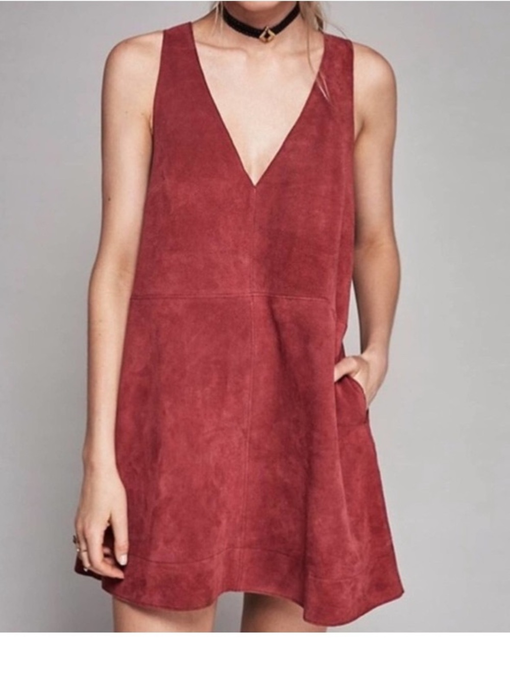 Free People Retro Love Suede Mini Dress in Rose
